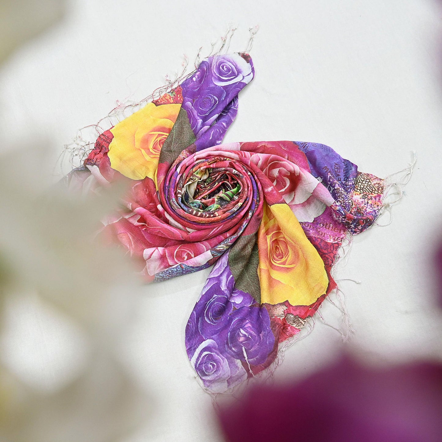 Vintage Long Stole Woolen Scarf Printed Dupatta Infinity Scarves Sarong Wrap Veil Woman Hijab Shawl Craft Fabric