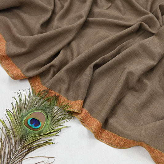 Indian Vintage Brown Shawl Pure Woolen Handmade Suzani Long Throw Stole Warm Stole Paisley Design Soft Soft Cozy