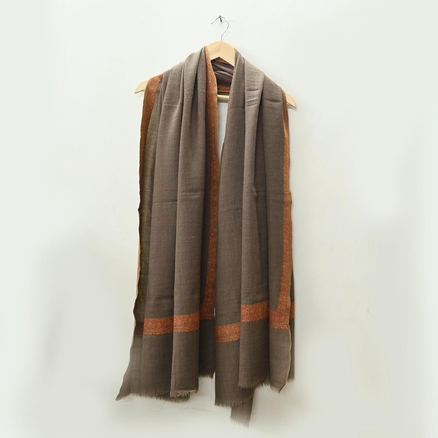 Indian Vintage Brown Shawl Pure Woolen Handmade Suzani Long Throw Stole Warm Stole Paisley Design Soft Soft Cozy