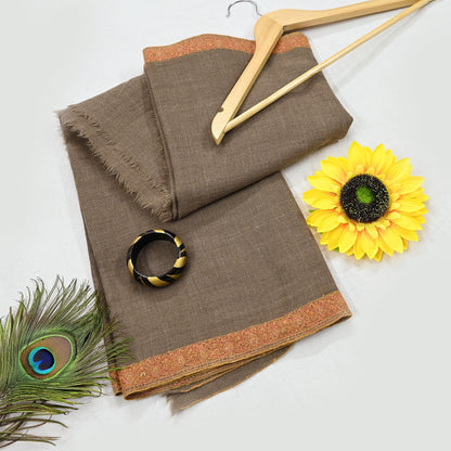 Indian Vintage Brown Shawl Pure Woolen Handmade Suzani Long Throw Stole Warm Stole Paisley Design Soft Soft Cozy