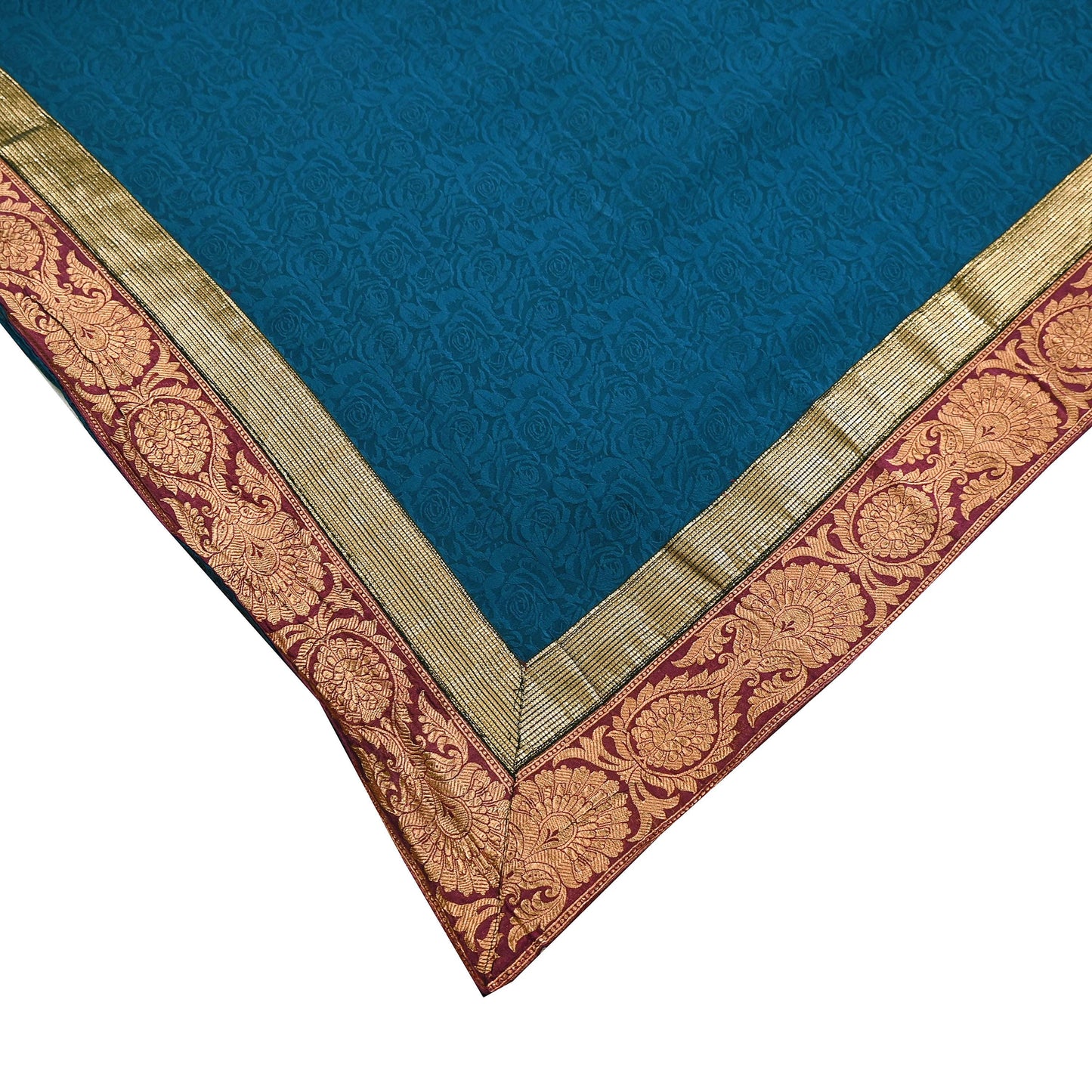 Indian Vintage Sari Teal Blue Pure Crepe Silk Hand Woven Sarees 5yd Sewing Craft Fabric Zari Border Dress making Crafting Quilting