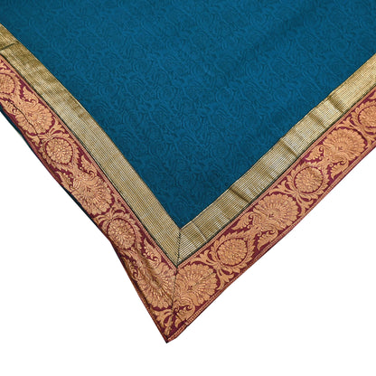 Indian Vintage Sari Teal Blue Pure Crepe Silk Hand Woven Sarees 5yd Sewing Craft Fabric Zari Border Dress making Crafting Quilting