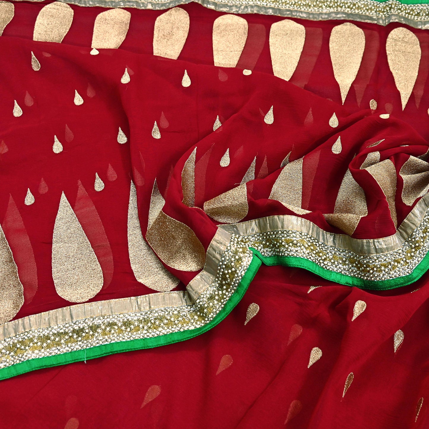 Indian Vintage Heavy Sari Red Pure Georgette Silk Hand Embroidered Sarees Craft Fabric 6Yd Sewing Ethnic Bollywood saree Dress making