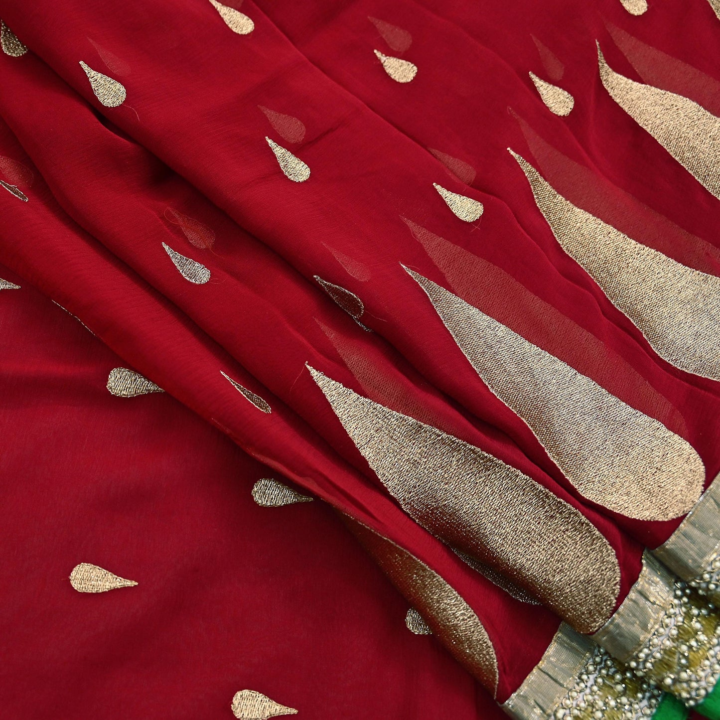 Indian Vintage Heavy Sari Red Pure Georgette Silk Hand Embroidered Sarees Craft Fabric 6Yd Sewing Ethnic Bollywood saree Dress making