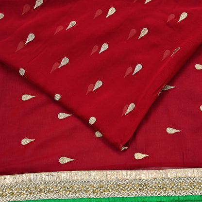 Indian Vintage Heavy Sari Red Pure Georgette Silk Hand Embroidered Sarees Craft Fabric 6Yd Sewing Ethnic Bollywood saree Dress making