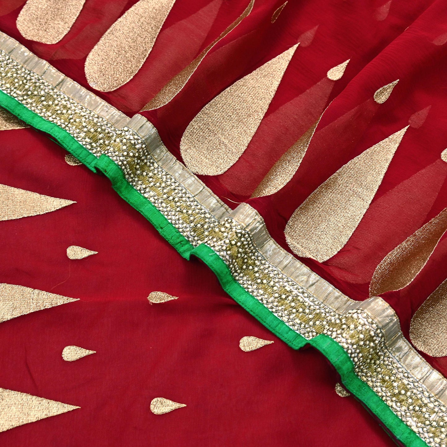 Indian Vintage Heavy Sari Red Pure Georgette Silk Hand Embroidered Sarees Craft Fabric 6Yd Sewing Ethnic Bollywood saree Dress making