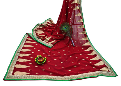 Indian Vintage Heavy Sari Red Pure Georgette Silk Hand Embroidered Sarees Craft Fabric 6Yd Sewing Ethnic Bollywood saree Dress making