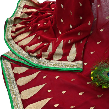 Indian Vintage Heavy Sari Red Pure Georgette Silk Hand Embroidered Sarees Craft Fabric 6Yd Sewing Ethnic Bollywood saree Dress making