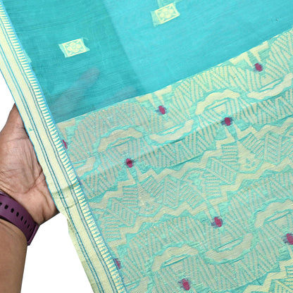 Indian Vintage Sari Green Pure Cotton Hand Woven Sarees Craft Fabric 5yd Ethnic Crafting Quilting Dress Making Quilting Upcycle