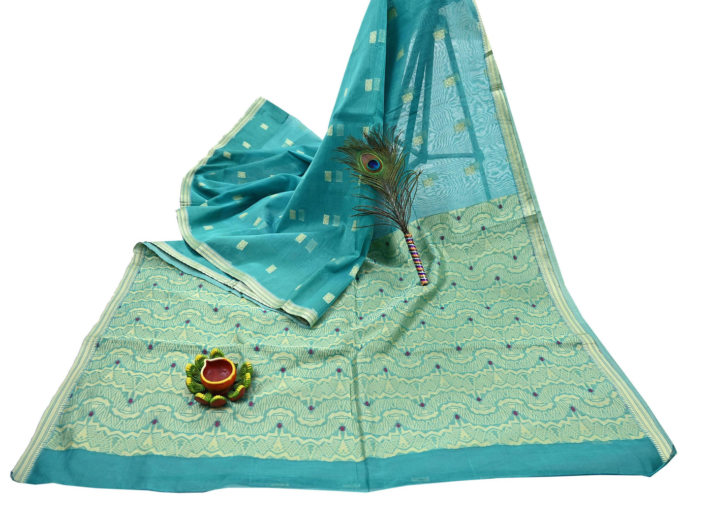 Indian Vintage Sari Green Pure Cotton Hand Woven Sarees Craft Fabric 5yd Ethnic Crafting Quilting Dress Making Quilting Upcycle