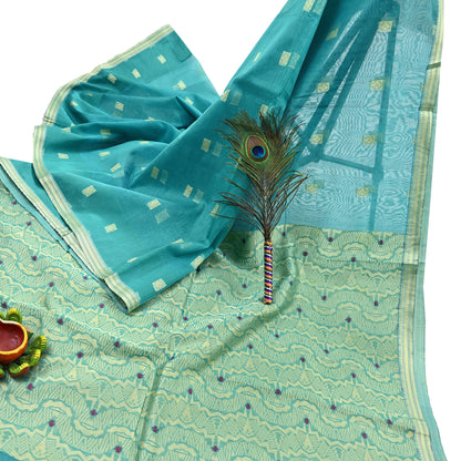 Indian Vintage Sari Green Pure Cotton Hand Woven Sarees Craft Fabric 5yd Ethnic Crafting Quilting Dress Making Quilting Upcycle