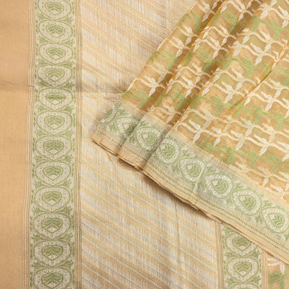 Indian Vintage Sari Beige Hand Woven 100% Pure Organza Silk Saree Craft Fabric 5Yd Dress Making Crafting Quilting Upcycle Fringes