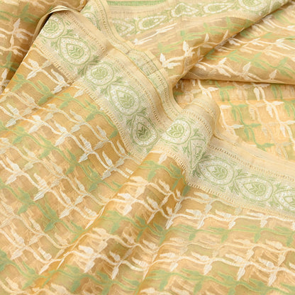 Indian Vintage Sari Beige Hand Woven 100% Pure Organza Silk Saree Craft Fabric 5Yd Dress Making Crafting Quilting Upcycle Fringes