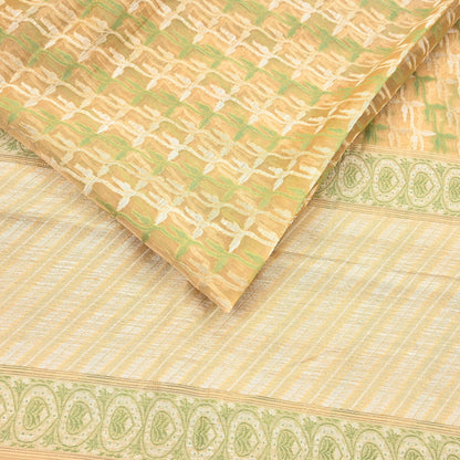 Indian Vintage Sari Beige Hand Woven 100% Pure Organza Silk Saree Craft Fabric 5Yd Dress Making Crafting Quilting Upcycle Fringes