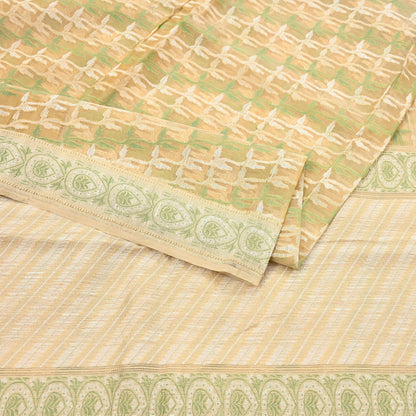 Indian Vintage Sari Beige Hand Woven 100% Pure Organza Silk Saree Craft Fabric 5Yd Dress Making Crafting Quilting Upcycle Fringes