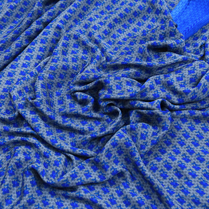 Indian Vintage Blue & Gray Artificial Silk Saree Printed Sari 5 Yards Soft Craft Fabric for Sewing, Dressmaking, Quilting,Upcycling