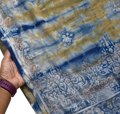 Indian Vintage Saree Pure Crepe Silk Hand Embroidered Tie-Dye Sari Fabric 5yard Sewing Craft Fabric Ethnic Dressmaking Crafting Zari