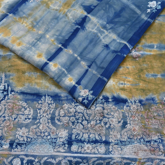 Indian Vintage Saree Pure Crepe Silk Hand Embroidered Tie-Dye Sari Fabric 5yard Sewing Craft Fabric Ethnic Dressmaking Crafting Zari