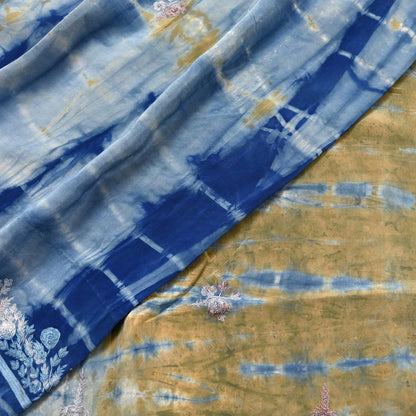 Indian Vintage Saree Pure Crepe Silk Hand Embroidered Tie-Dye Sari Fabric 5yard Sewing Craft Fabric Ethnic Dressmaking Crafting Zari