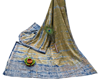 Indian Vintage Saree Pure Crepe Silk Hand Embroidered Tie-Dye Sari Fabric 5yard Sewing Craft Fabric Ethnic Dressmaking Crafting Zari