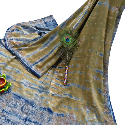 Indian Vintage Saree Pure Crepe Silk Hand Embroidered Tie-Dye Sari Fabric 5yard Sewing Craft Fabric Ethnic Dressmaking Crafting Zari