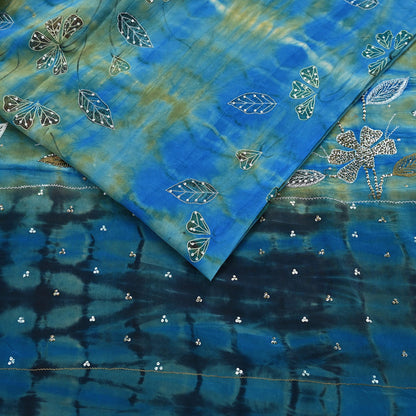 Indian Vintage Saree Pure Crepe Silk Hand Embroidered Tie-Dye Sari Fabric 5yard Sewing Craft Fabric Ethnic Dressmaking Crafting Zari