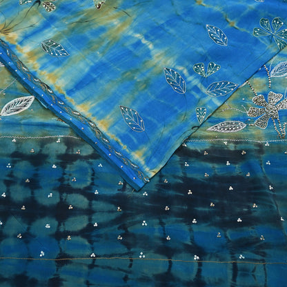 Indian Vintage Saree Pure Crepe Silk Hand Embroidered Tie-Dye Sari Fabric 5yard Sewing Craft Fabric Ethnic Dressmaking Crafting Zari