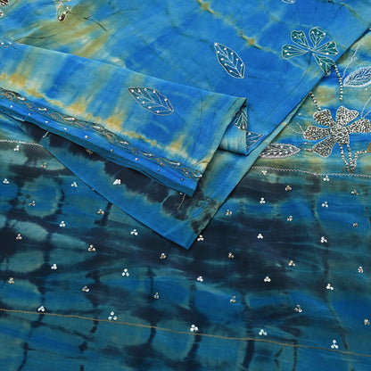 Indian Vintage Saree Pure Crepe Silk Hand Embroidered Tie-Dye Sari Fabric 5yard Sewing Craft Fabric Ethnic Dressmaking Crafting Zari