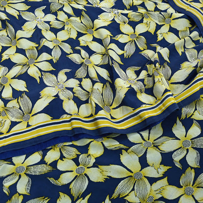 Indian Vintage Sari Blue & Green Pure Crepe Silk Hand Embroidered Saree 5yd Sewing Floral Craft Sequins Dress making Crafting Quilting