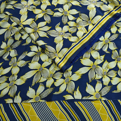 Indian Vintage Sari Blue & Green Pure Crepe Silk Hand Embroidered Saree 5yd Sewing Floral Craft Sequins Dress making Crafting Quilting