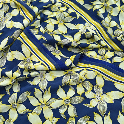 Indian Vintage Sari Blue & Green Pure Crepe Silk Hand Embroidered Saree 5yd Sewing Floral Craft Sequins Dress making Crafting Quilting