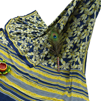 Indian Vintage Sari Blue & Green Pure Crepe Silk Hand Embroidered Saree 5yd Sewing Floral Craft Sequins Dress making Crafting Quilting