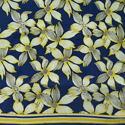 Indian Vintage Sari Blue & Green Pure Crepe Silk Hand Embroidered Saree 5yd Sewing Floral Craft Sequins Dress making Crafting Quilting