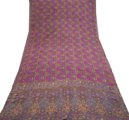 Indian Women Vintage Sari Brown  100% Pure Georgette Silk Printed Saree Sewing 5yd Soft Craft Fabric Floral Design Wrap Boho Dress making