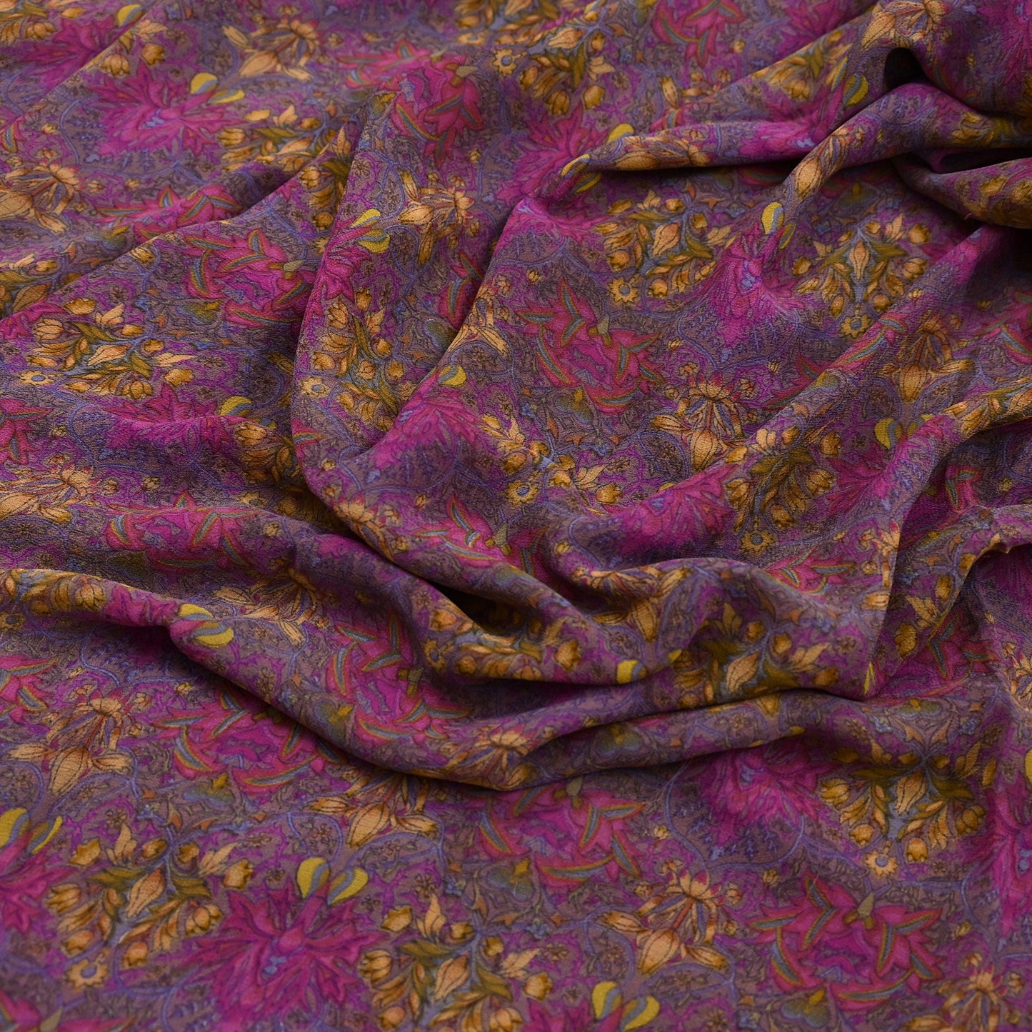 Indian Women Vintage Sari Brown  100% Pure Georgette Silk Printed Saree Sewing 5yd Soft Craft Fabric Floral Design Wrap Boho Dress making