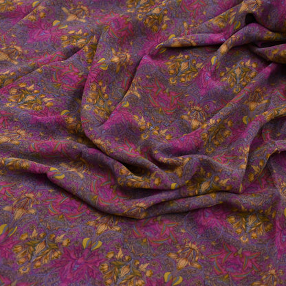 Indian Women Vintage Sari Brown  100% Pure Georgette Silk Printed Saree Sewing 5yd Soft Craft Fabric Floral Design Wrap Boho Dress making