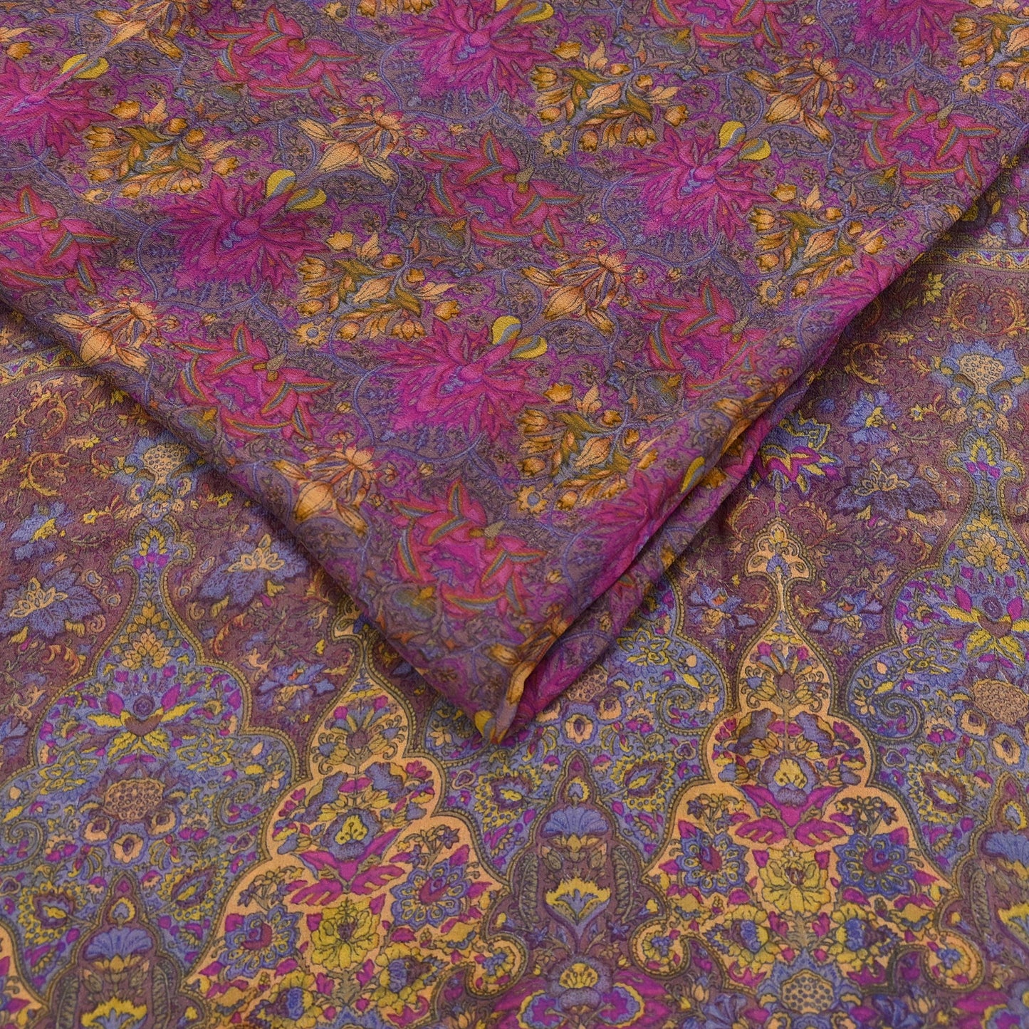 Indian Women Vintage Sari Brown  100% Pure Georgette Silk Printed Saree Sewing 5yd Soft Craft Fabric Floral Design Wrap Boho Dress making