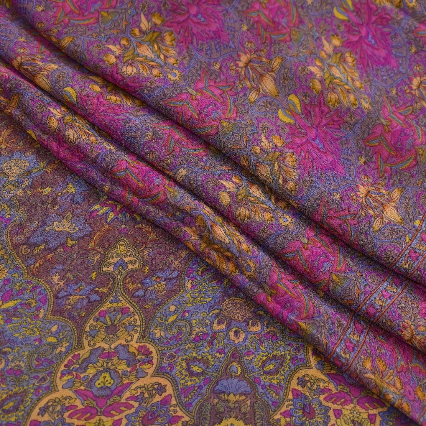 Indian Women Vintage Sari Brown  100% Pure Georgette Silk Printed Saree Sewing 5yd Soft Craft Fabric Floral Design Wrap Boho Dress making