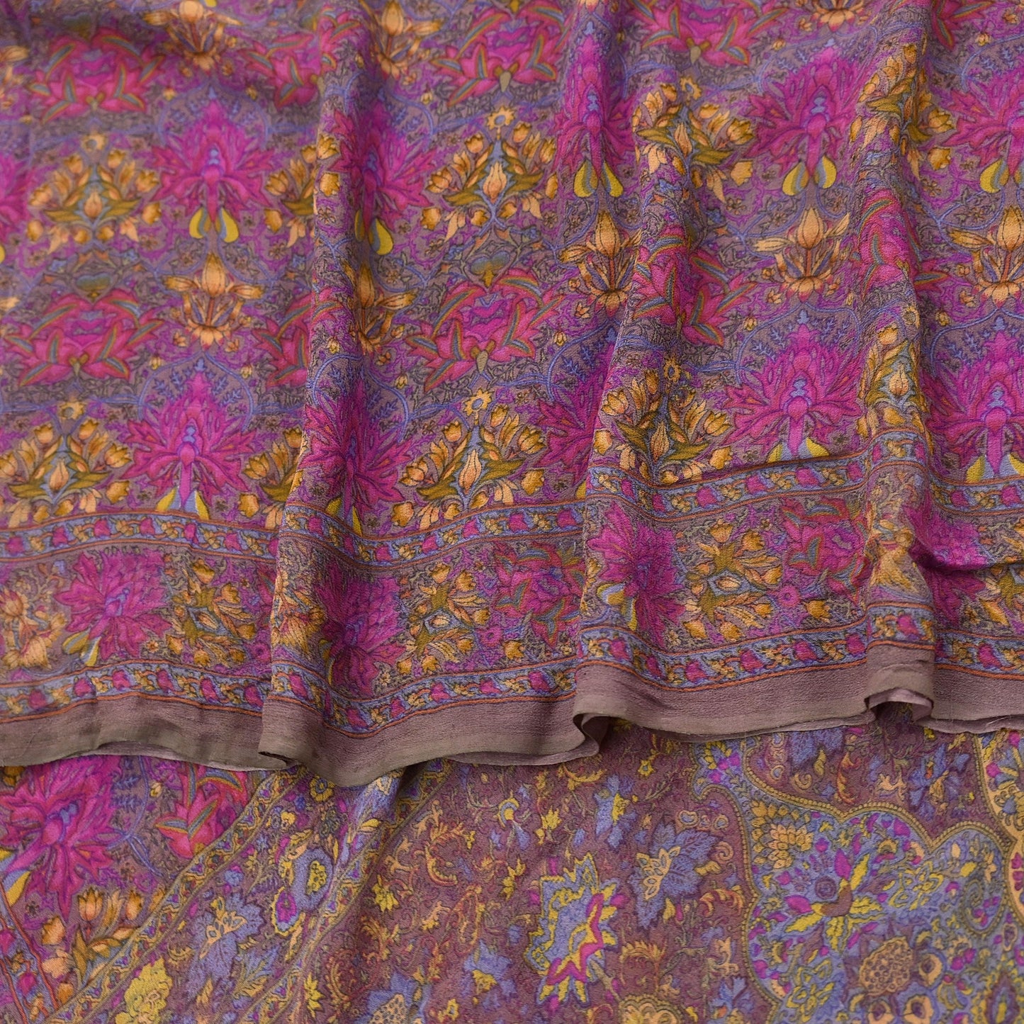 Indian Women Vintage Sari Brown  100% Pure Georgette Silk Printed Saree Sewing 5yd Soft Craft Fabric Floral Design Wrap Boho Dress making