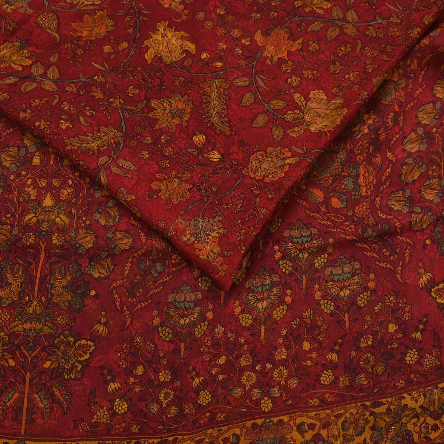 Women Vintage Sari Red Pure Chiffon Silk Printed Sarees Craft Fabric Sewing 5Yd Soft Dress Making Crafting Quilting Upcycle Used