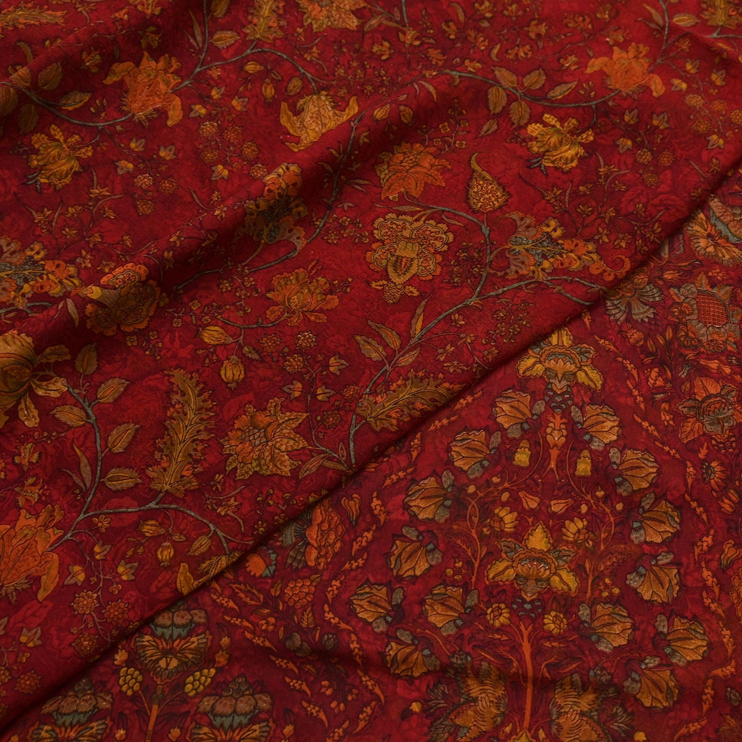 Women Vintage Sari Red Pure Chiffon Silk Printed Sarees Craft Fabric Sewing 5Yd Soft Dress Making Crafting Quilting Upcycle Used