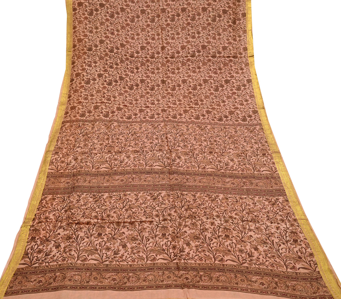 Indian Vintage Peach Saree 100% Pure Silk Printed Sari Craft Fabric Soft 6yd Sewing Dress Making  Soft Floral Crafting Quilting Upcycle Zari