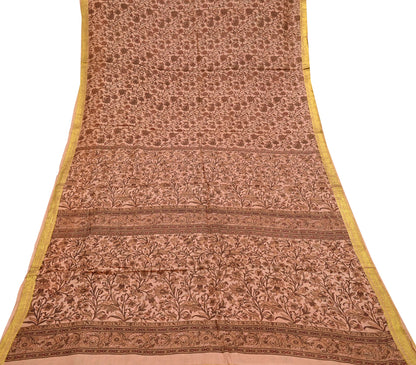 Indian Vintage Peach Saree 100% Pure Silk Printed Sari Craft Fabric Soft 6yd Sewing Dress Making  Soft Floral Crafting Quilting Upcycle Zari