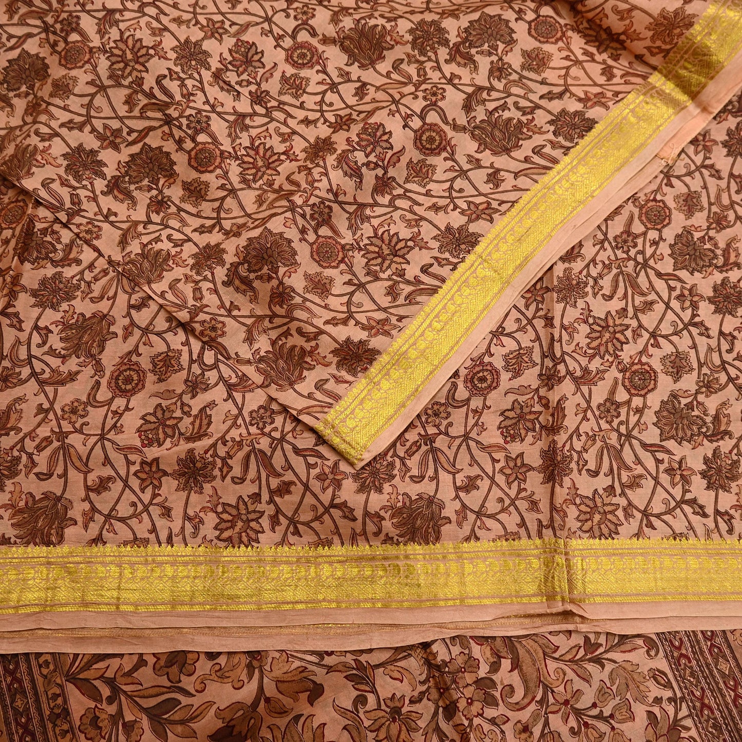 Indian Vintage Peach Saree 100% Pure Silk Printed Sari Craft Fabric Soft 6yd Sewing Dress Making  Soft Floral Crafting Quilting Upcycle Zari