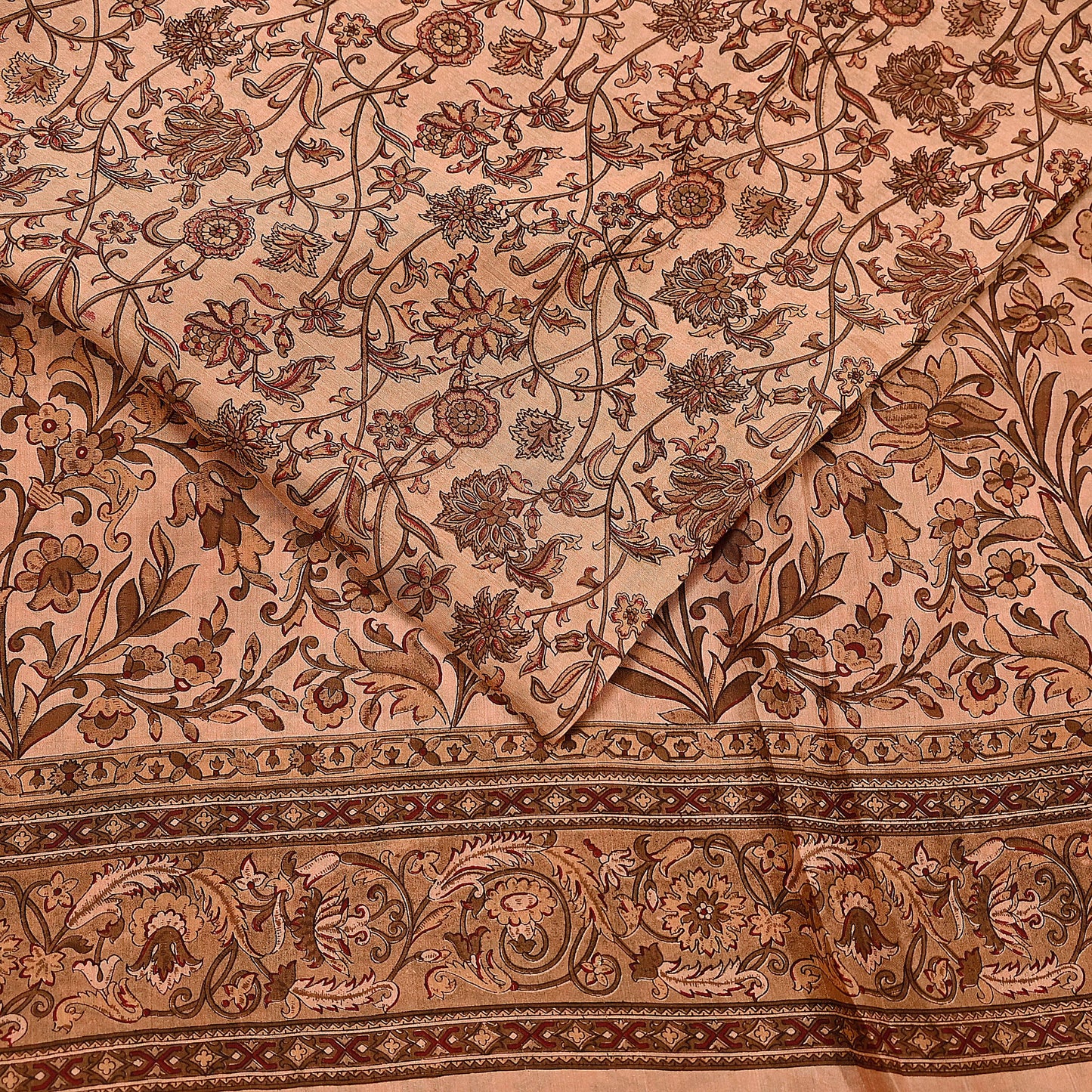 Indian Vintage Peach Saree 100% Pure Silk Printed Sari Craft Fabric Soft 6yd Sewing Dress Making  Soft Floral Crafting Quilting Upcycle Zari