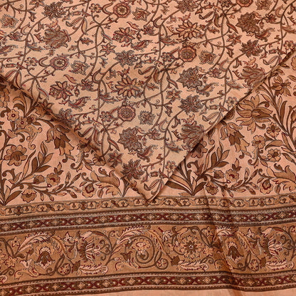 Indian Vintage Peach Saree 100% Pure Silk Printed Sari Craft Fabric Soft 6yd Sewing Dress Making  Soft Floral Crafting Quilting Upcycle Zari