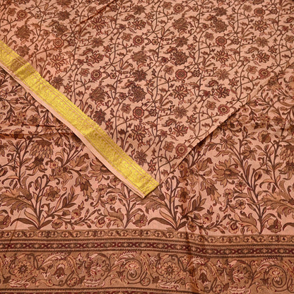 Indian Vintage Peach Saree 100% Pure Silk Printed Sari Craft Fabric Soft 6yd Sewing Dress Making  Soft Floral Crafting Quilting Upcycle Zari