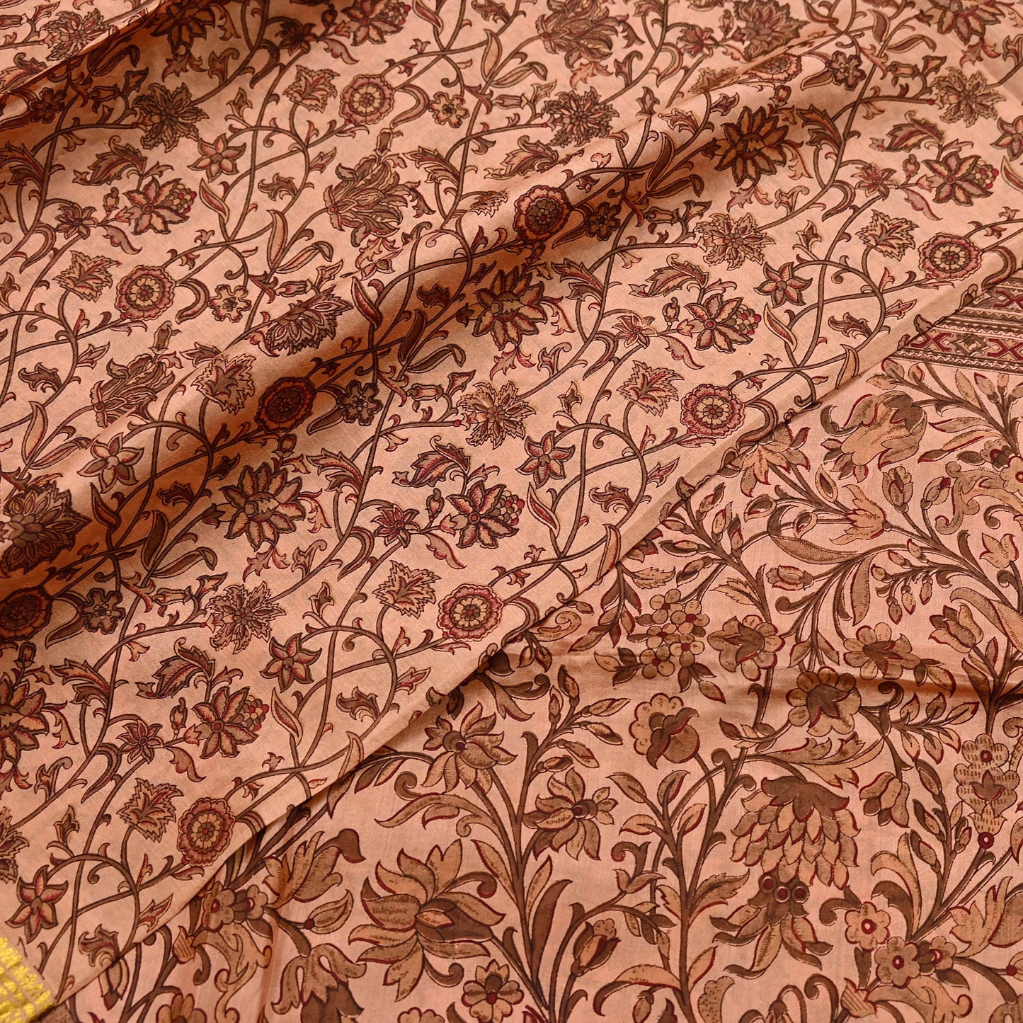 Indian Vintage Peach Saree 100% Pure Silk Printed Sari Craft Fabric Soft 6yd Sewing Dress Making  Soft Floral Crafting Quilting Upcycle Zari