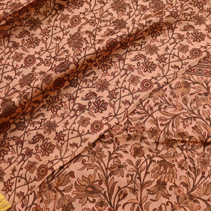 Indian Vintage Peach Saree 100% Pure Silk Printed Sari Craft Fabric Soft 6yd Sewing Dress Making  Soft Floral Crafting Quilting Upcycle Zari