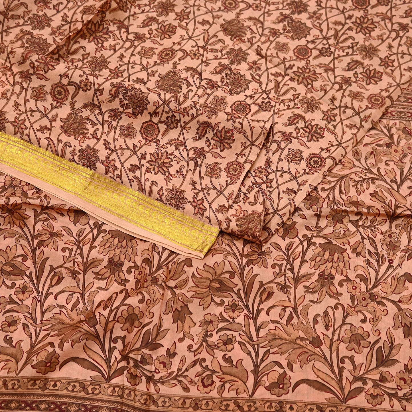 Indian Vintage Peach Saree 100% Pure Silk Printed Sari Craft Fabric Soft 6yd Sewing Dress Making  Soft Floral Crafting Quilting Upcycle Zari